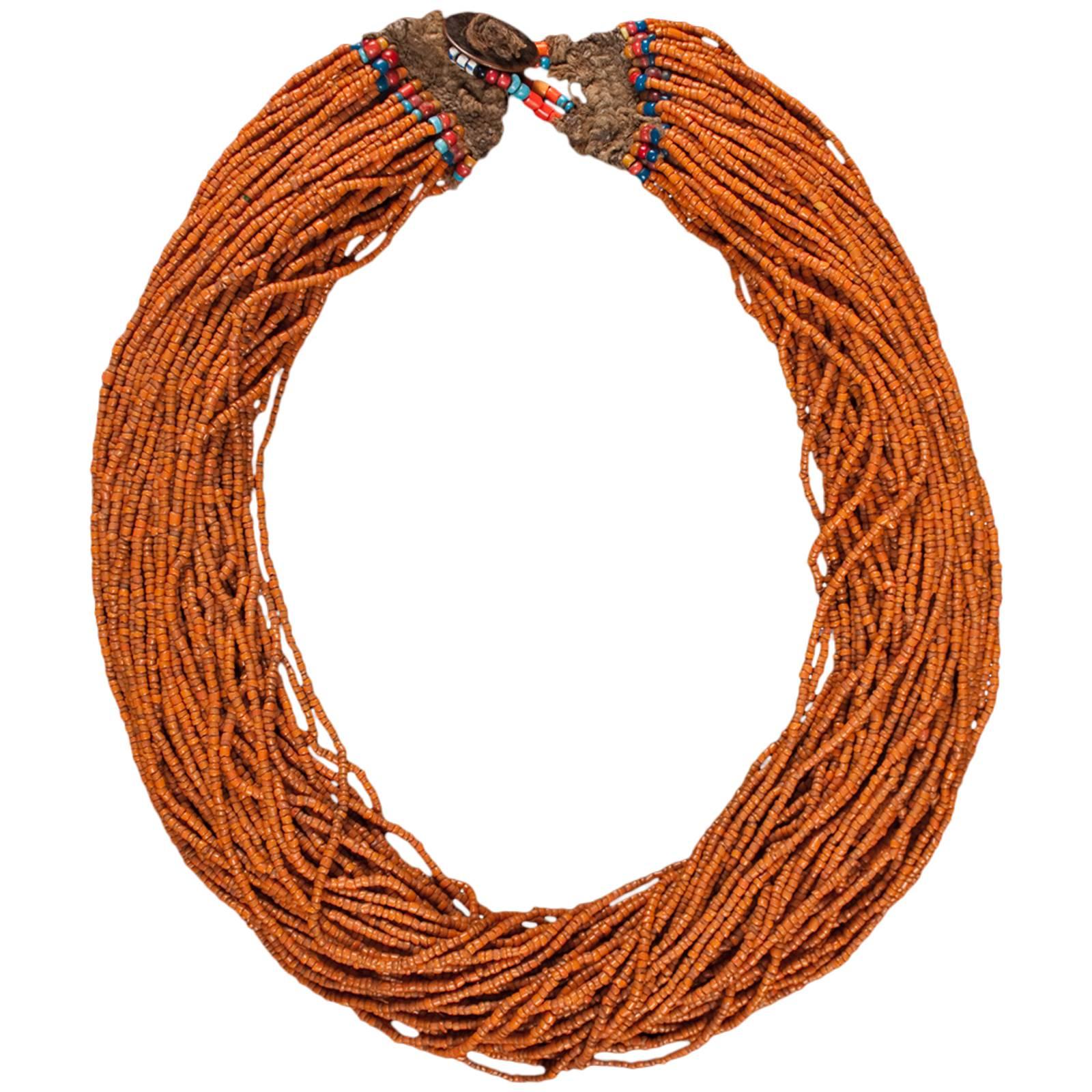 Early/Mid-20th Century Orange Tribald Beaded Naga Necklace, India