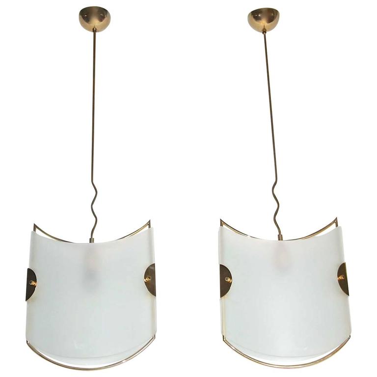 Pair of Italian Opalescent Glass Hanging Pendant Lights For Sale at 1stdibs