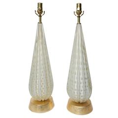 Pair of Italian Barovier e Toso Murano Glass Lamps With Gold Aventurine