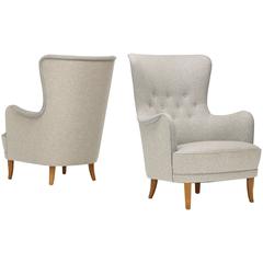 Lounge Chairs, Pair by Carl Malmsten for O.H. Sjögren