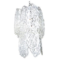 Vintage Mazzega Murano Criss Cross White Glass Spun Pendant Chandelier