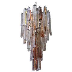 Italian Murano Mazzega Amber Fused Pendant Glass/ Nickel Silver Chandelier 2