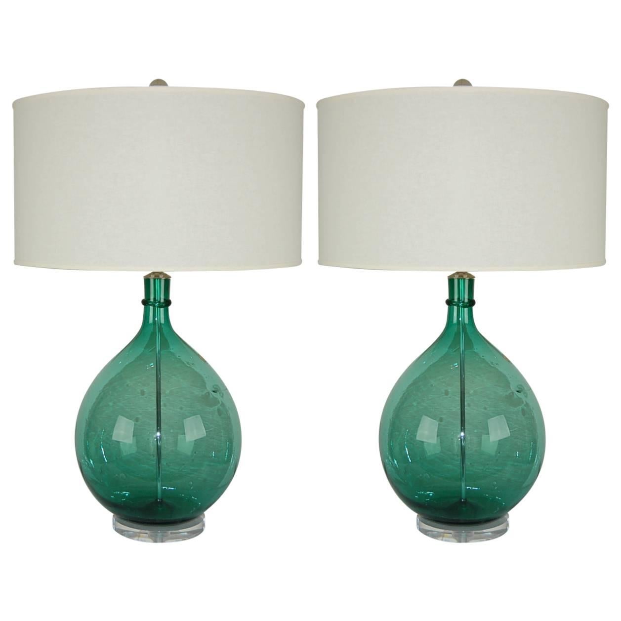 Green Murano Vintage Italian Table Lamps  For Sale