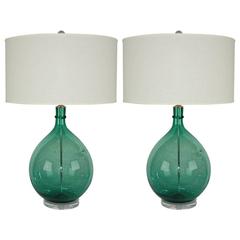 Green Murano Vintage Italian Table Lamps 
