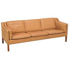 Børge Mogensen Model #2213 Three-Seat Sofa in Butterscotch Leather