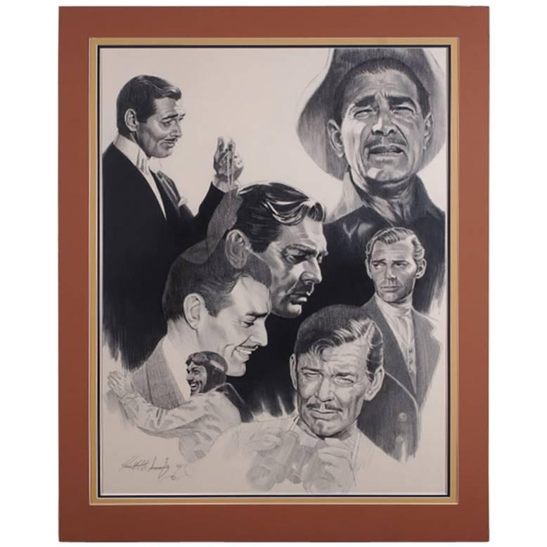 Kenneth Wenning Original Charcoal with Clark Gable Movie Profiles, Pencil Signed