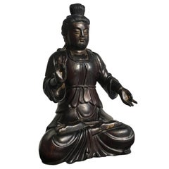 Figura di Bodhisattva cinese scolpita in Zitan, dinastia Qing