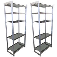 Pair of Aluminum and Smoked Glass Etageres 4