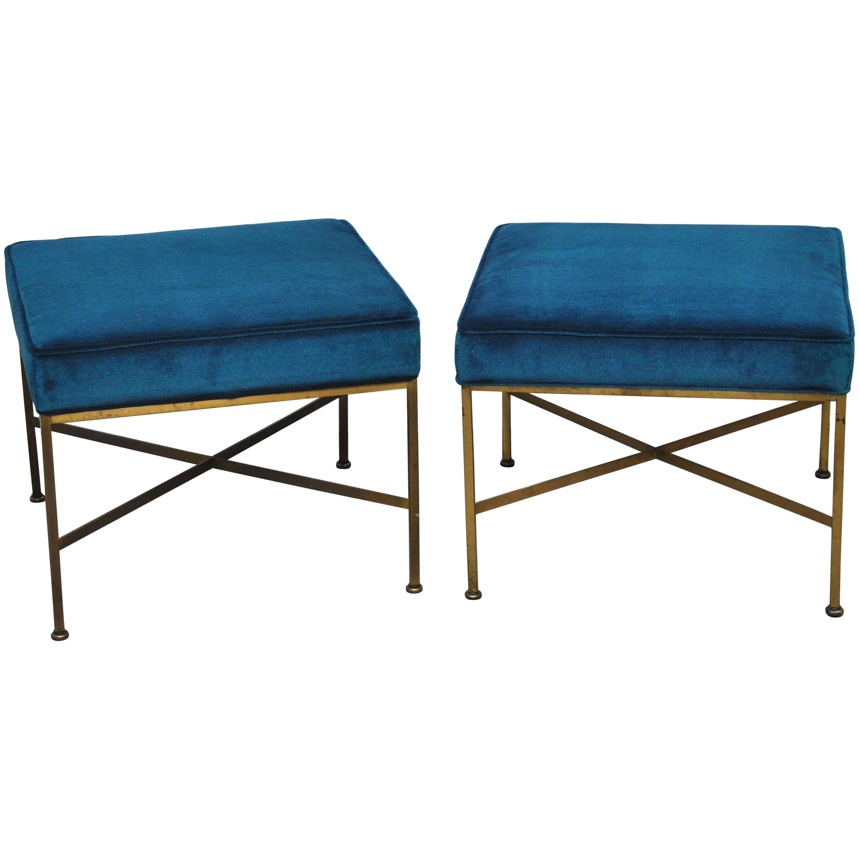 Pair of Brass X-Base Stools by Paul McCobb