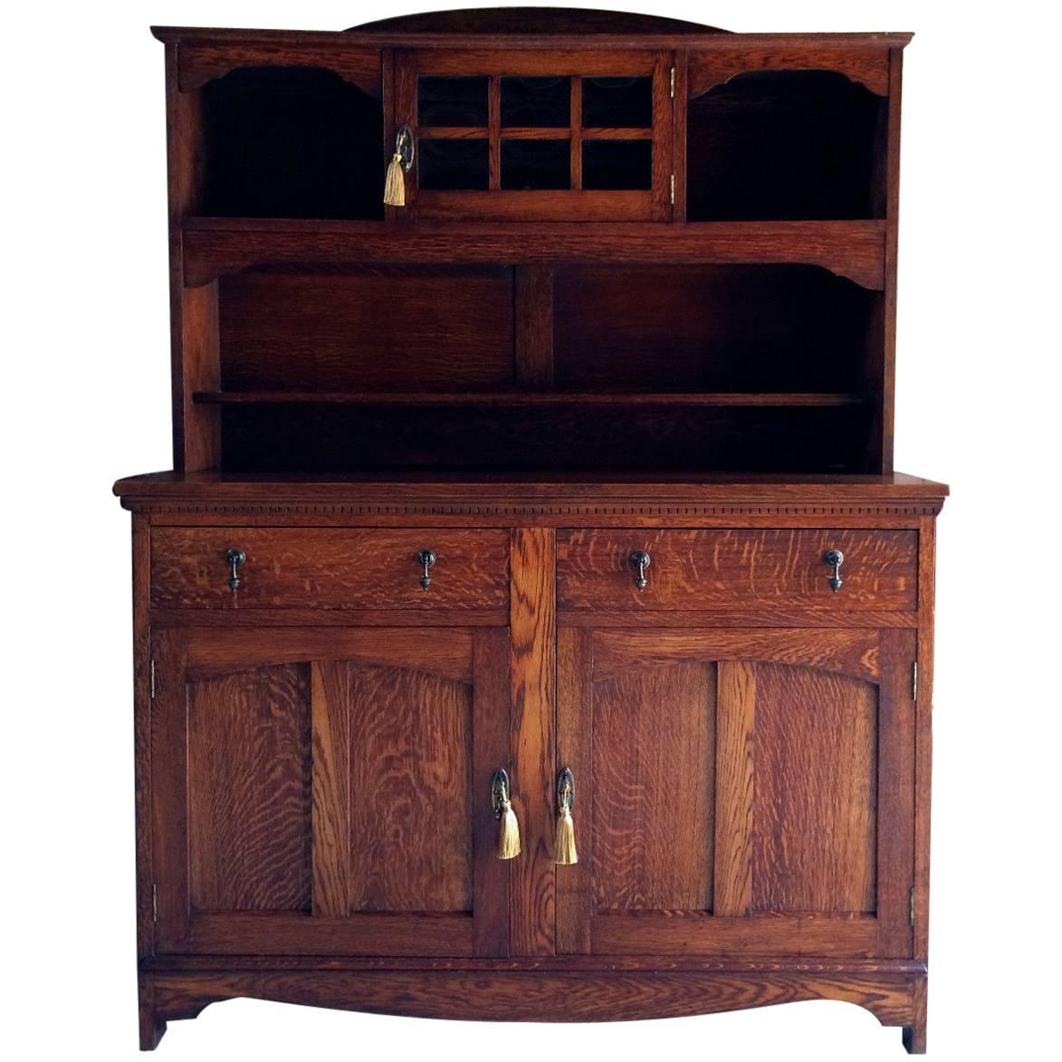 Antique Welsh Dresser Solid Oak Art Nouveau, Early 20th Century