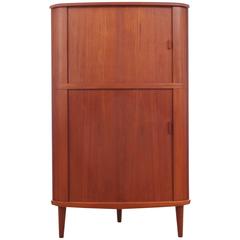 Vintage Angle Bar Cabinet with Tambour Doors