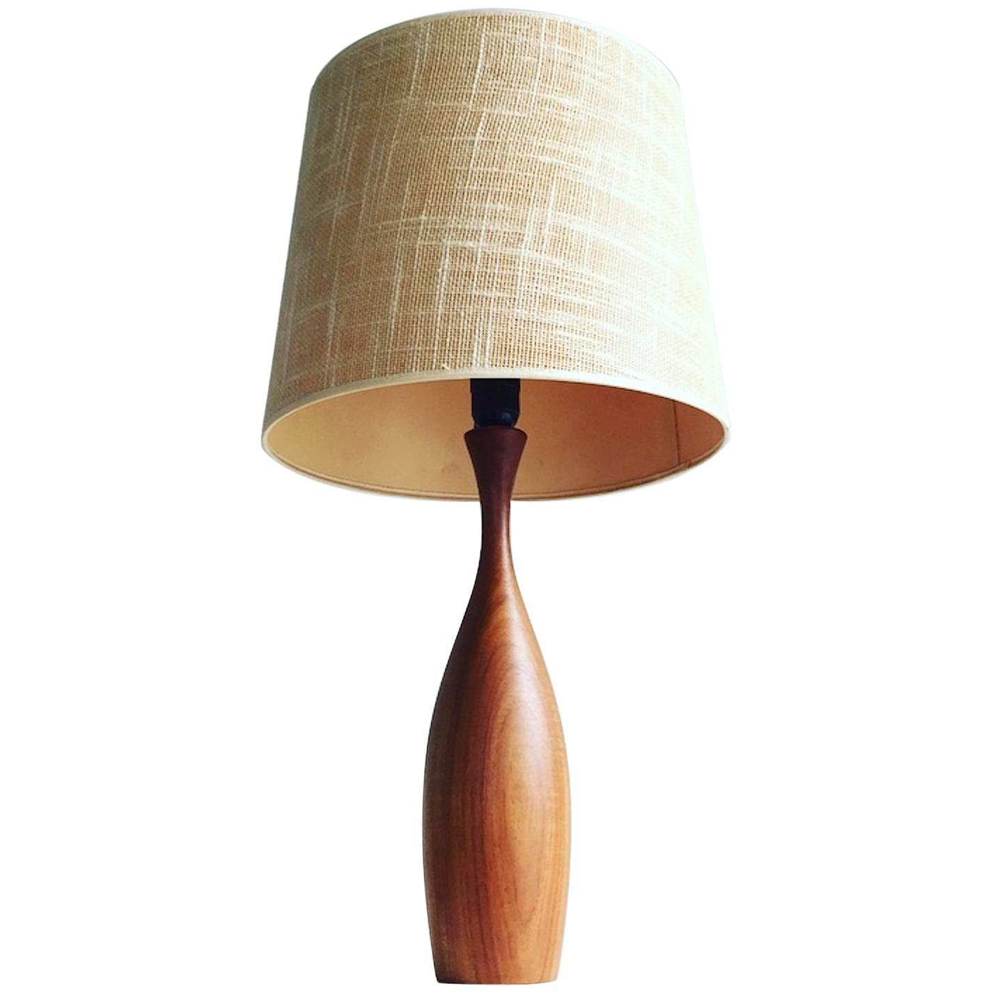 MidCentury Danish Teak Table Lamp with Original Jute Shade For Sale at