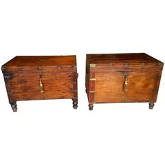 Pair of Antique Campaign Chest Trunk Mahogany George III 19th Century