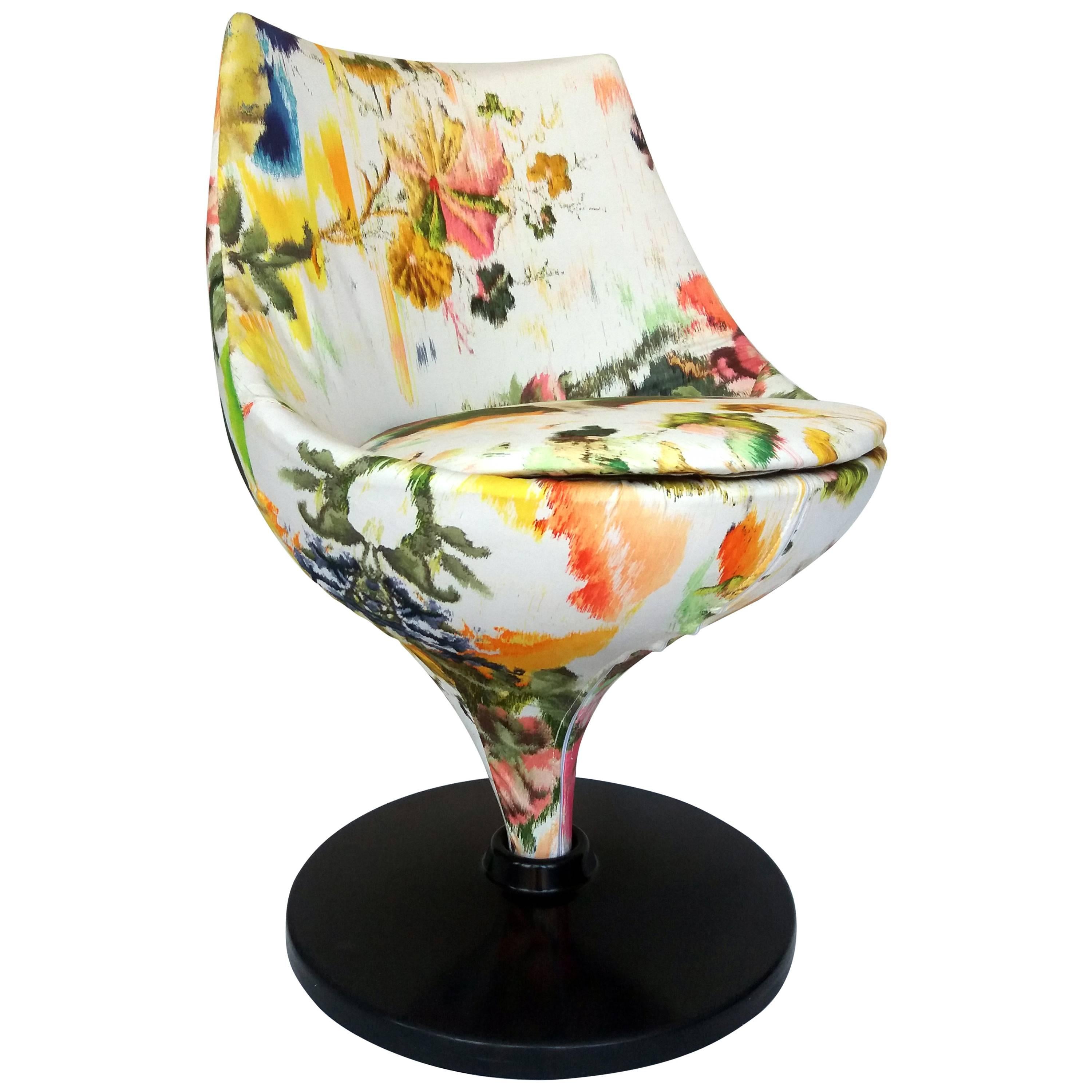Pierre Guariche Swivel Chair Upholstered in Christian Lacroix