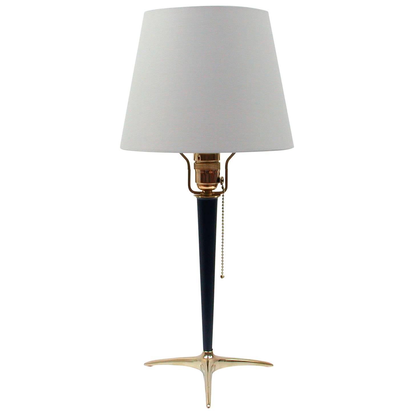Mid-Century Brass and Metal Table Lamp in the Manner of J.T. Kalmar For Sale