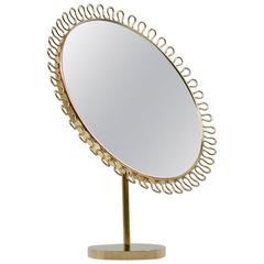 Mid-Century Sculptural Brass Vanity Table Mirror in the Manner of Josef Frank