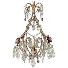 French Bagues Style Amethyst Flower Prisms Beaded Chandelier