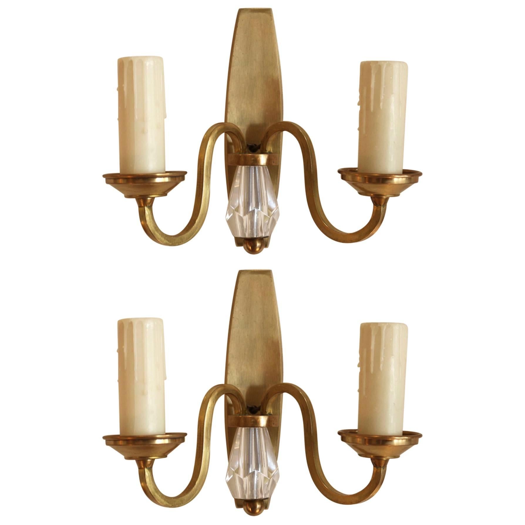 1940s Bronze Pair of Sconces Attributed to Jules Leleu