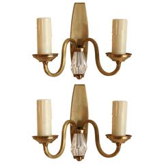 1940s Bronze Pair of Sconces Attributed to Jules Leleu 11