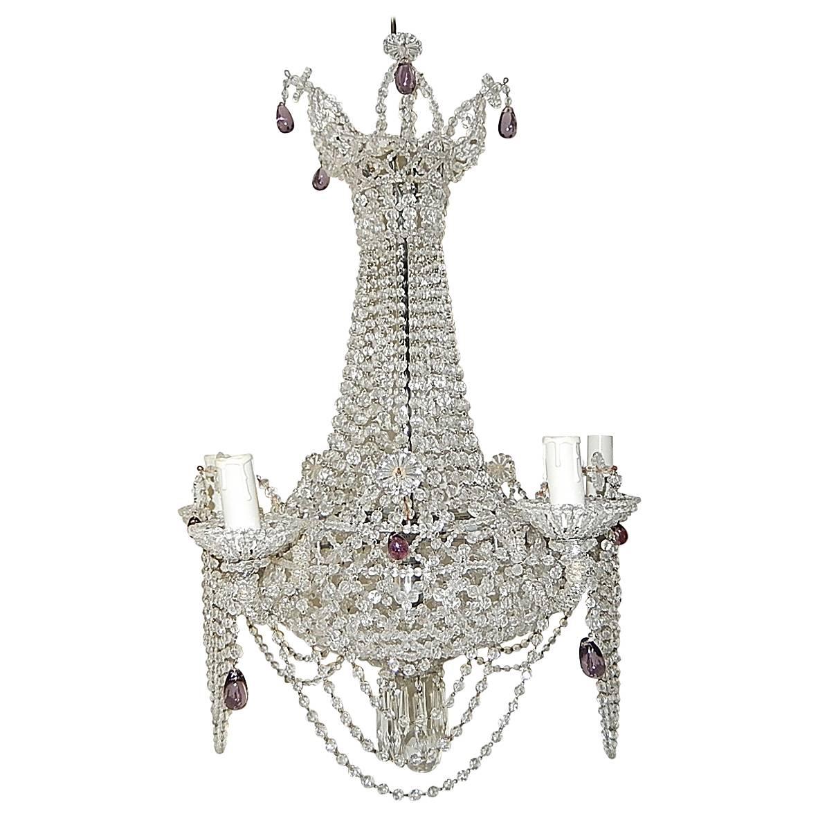 Italian Beaded Basket Amethyst Drops Chandelier