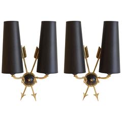 1960s Maison Honoré Neoclassical Pair of Sconce