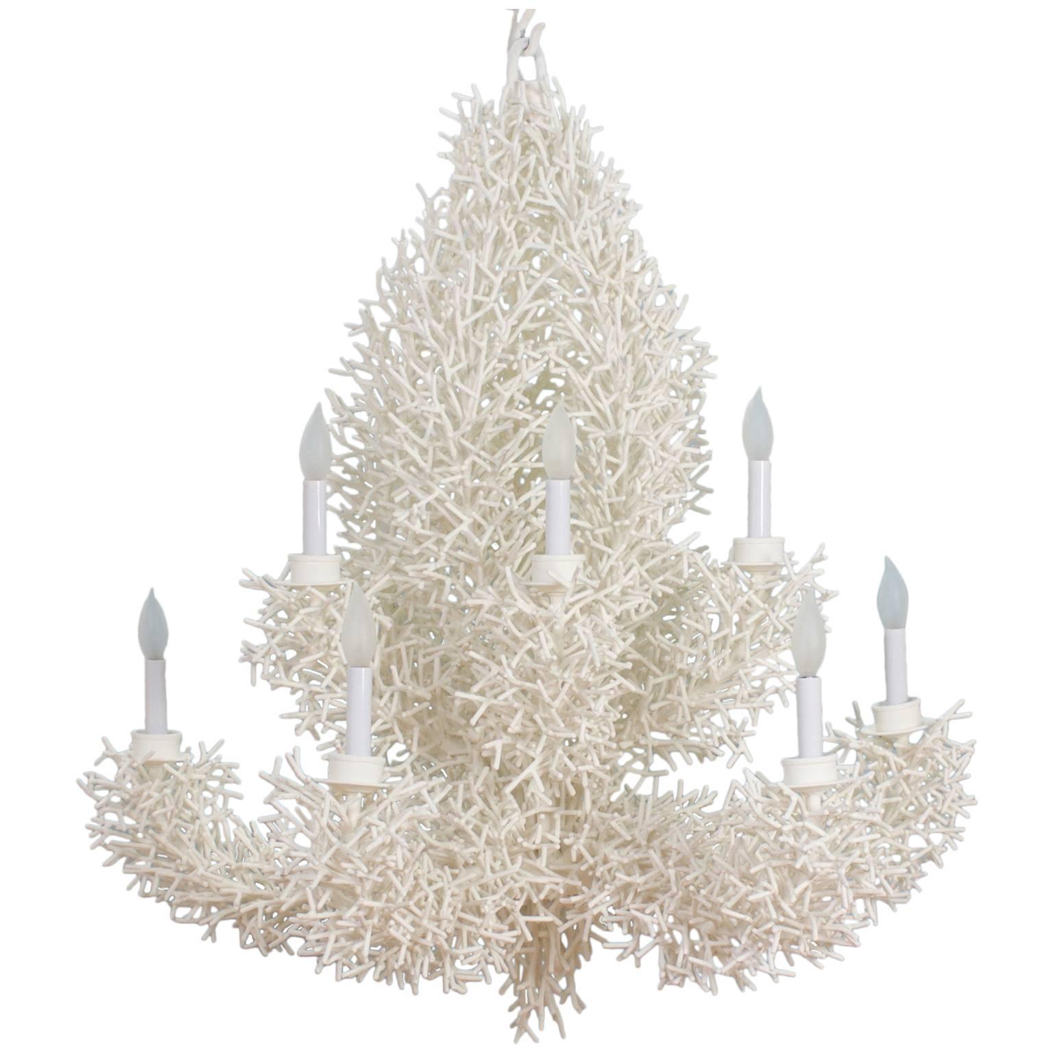 Large White Faux Coral Chandelier
