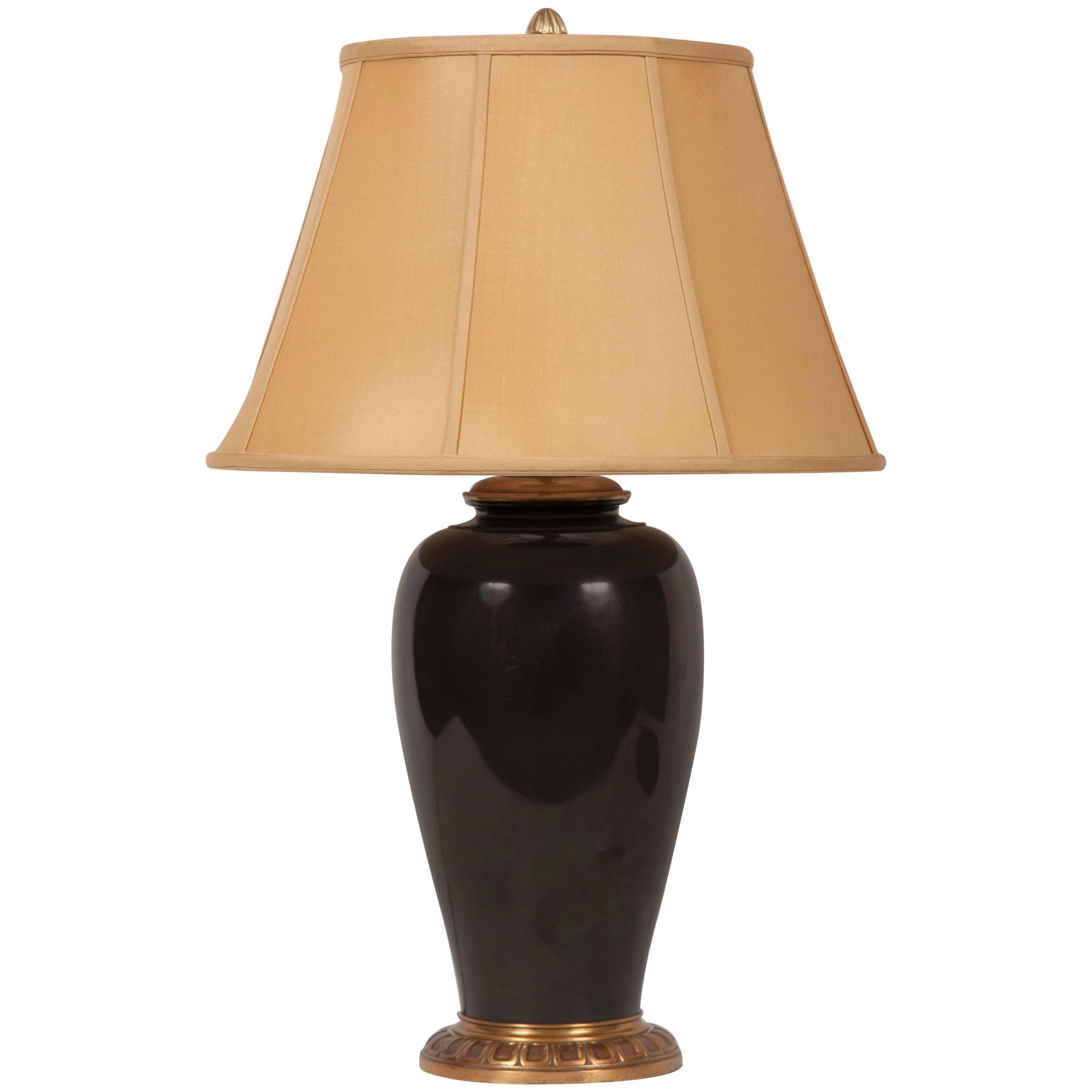 20th Century Patinated Metal and Polished Bronze Table Lamp