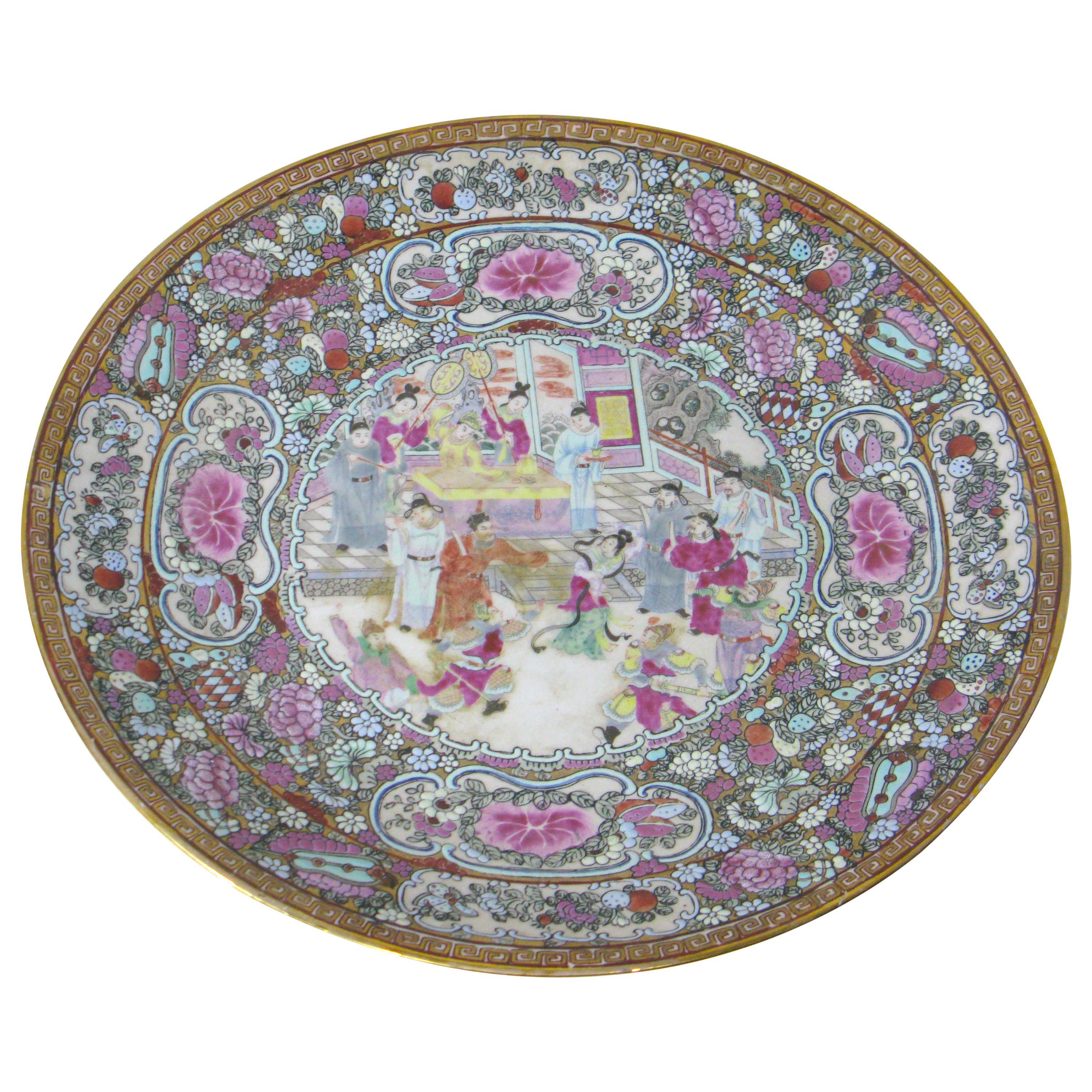 Antique Chinese Export Porcelain Rose Medallion Platter
