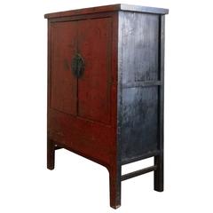 Antique Small 19th Century Red Lacquer Cabinet from Shanxi Province
