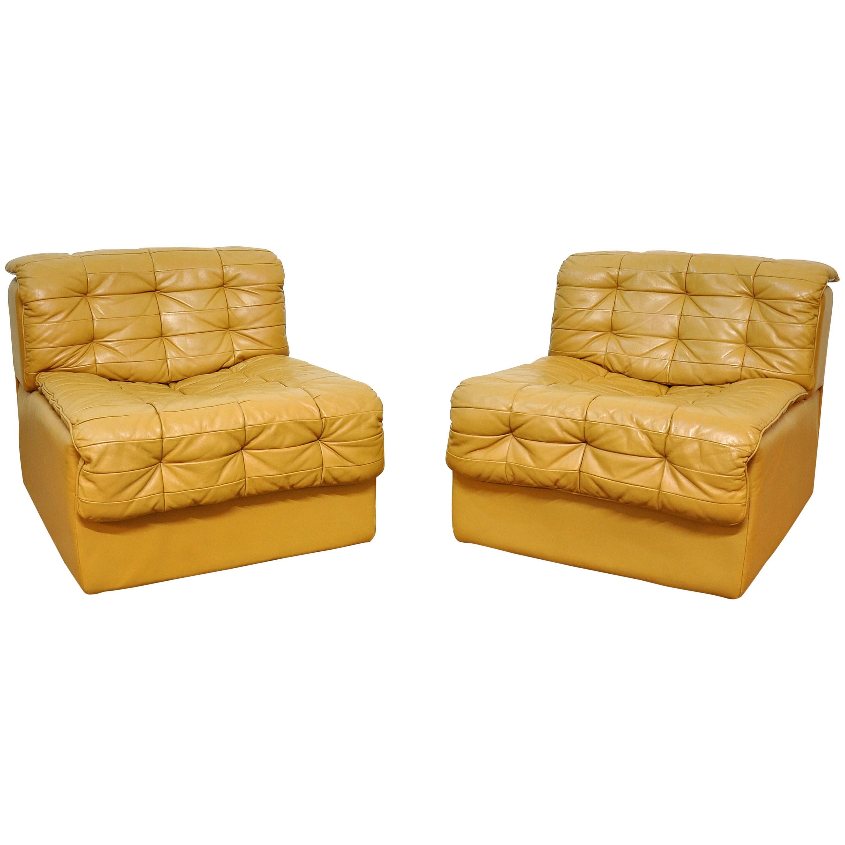 Pair of De Sede DS-11 Caramel Leather Lounge Chairs