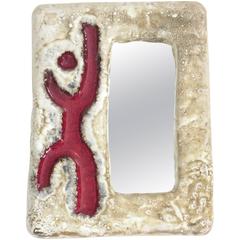 French Ceramic Mirror by Galerie Palissy, Vallauris, circa 1960