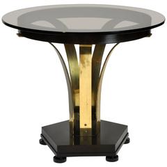 Dunbar by Roger Sprunger Wood and Brass Side Table with Smoked Glass Top