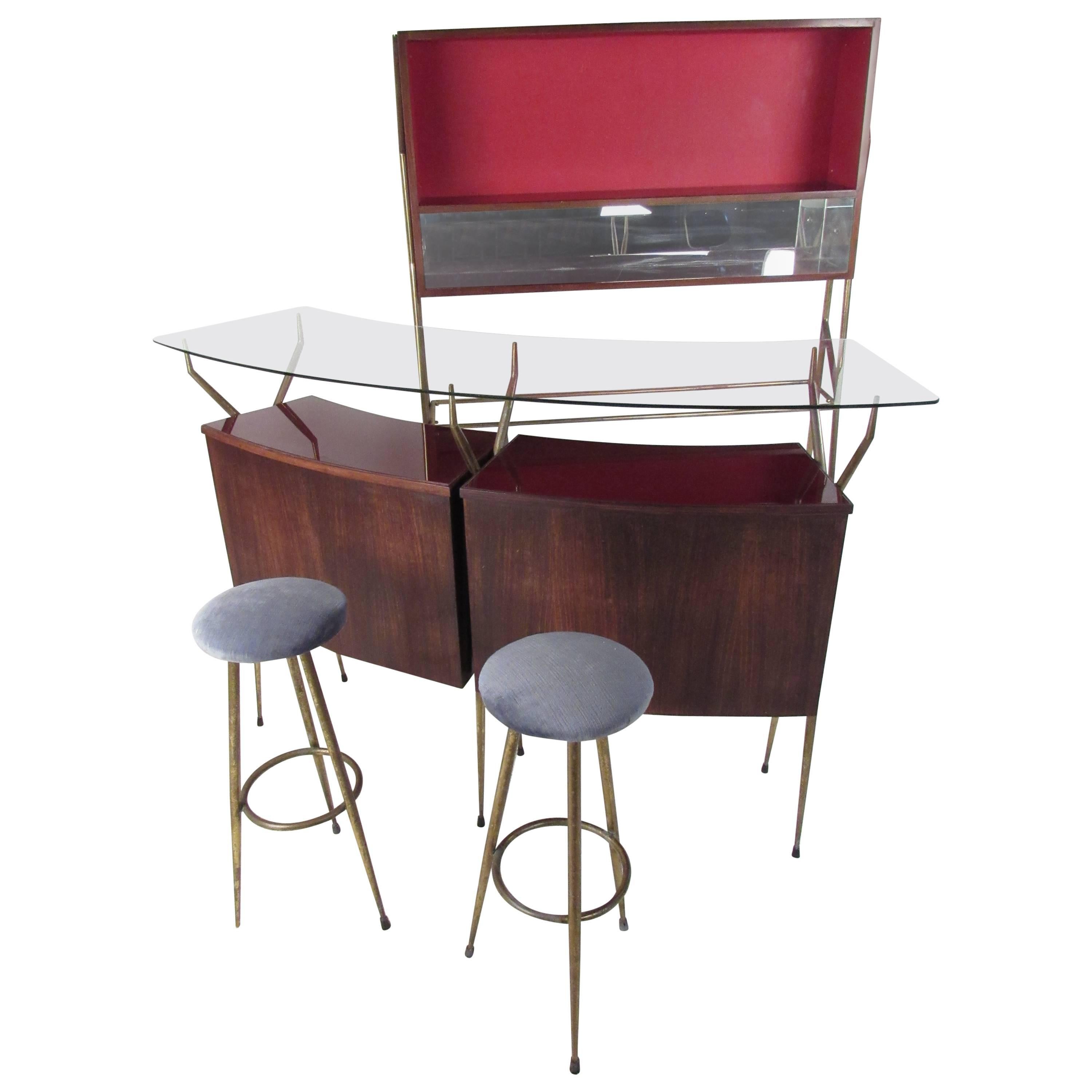 Italian Modern Dry Bar With Cabinet in the Style of Gio Ponti