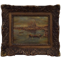 Oil on Board, Venetian Canal Scene in a Regence Style Frame