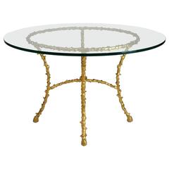 Wonderful Gilt Bronze Faux Twig Style Center Table with Glass Top