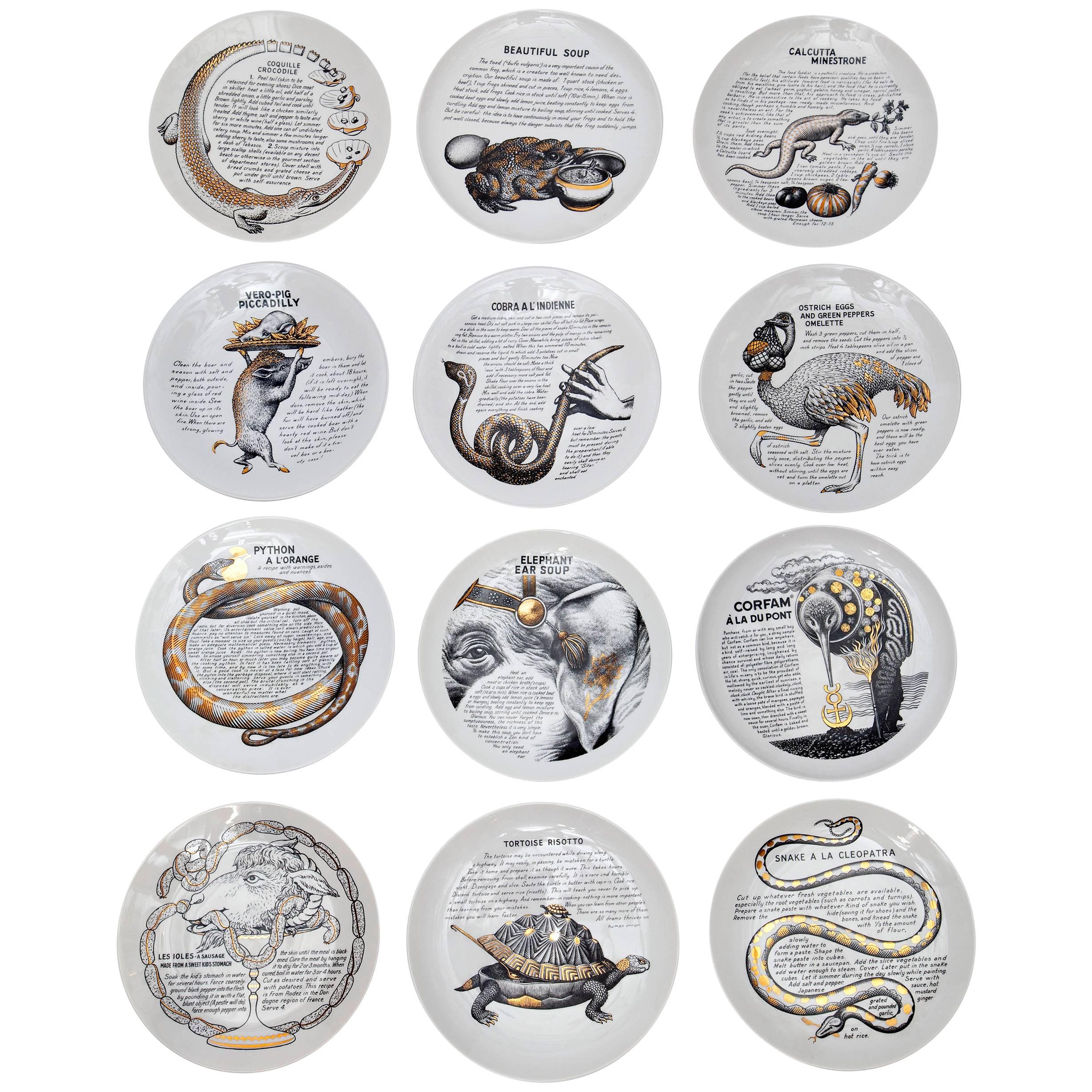 Set of 12 Custom Commissioned Plates by Piero Fornasetti for Fleming Joffe Ltd