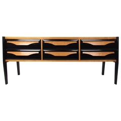 Mid-Century Italian Sideboard with Glass Top in the Style of Paolo Buffa