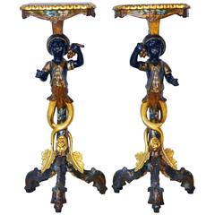 Pair of 19th Century Carved Venetian Polychrome Paint and Gilt Blackamoor Stands 3