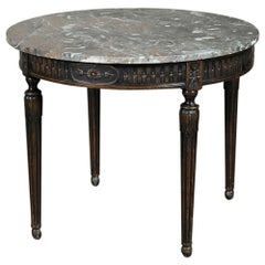 19th Century French Louis XVI RoundHand-Crafted Walnut Marble-Top Table