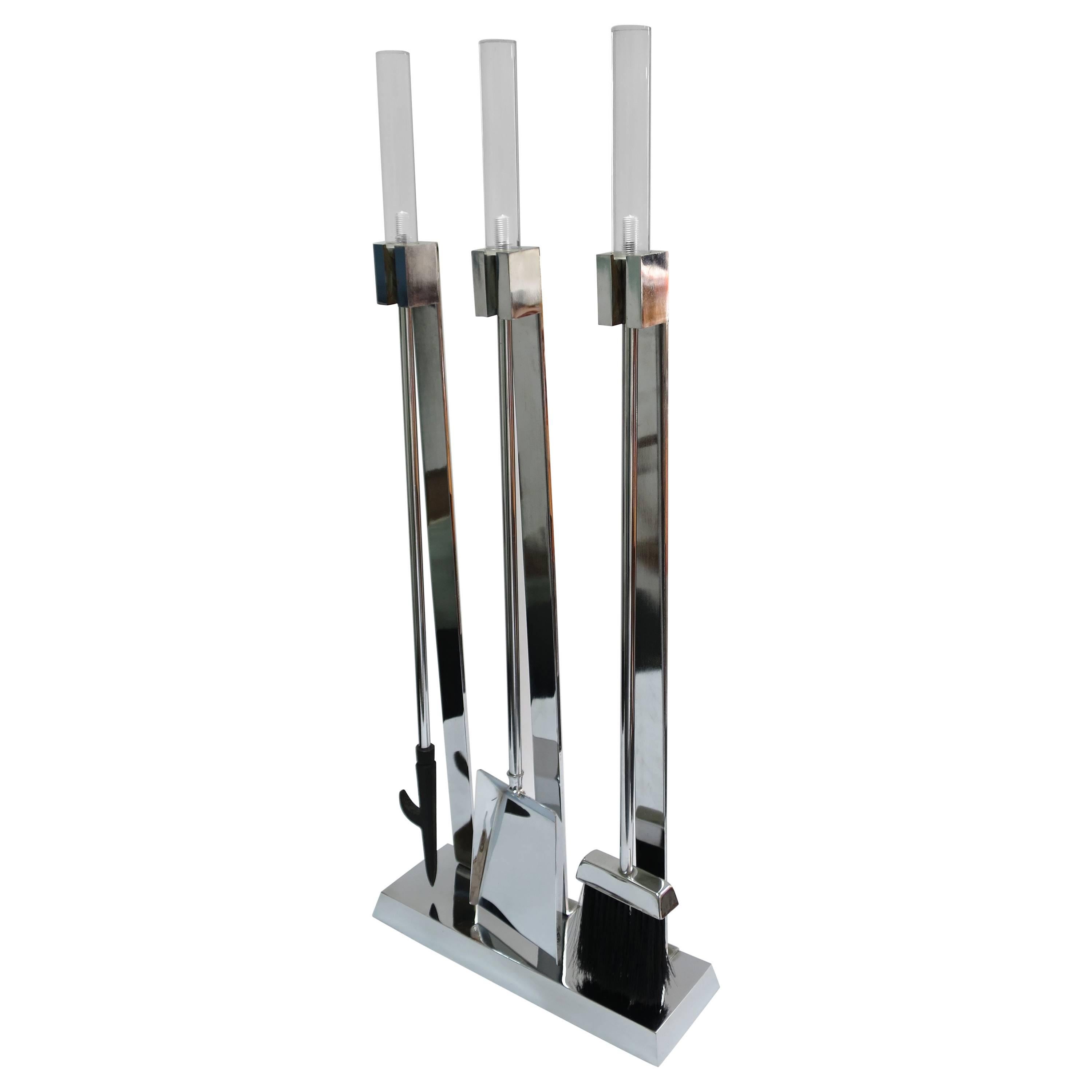 Modern Lucite and Chrome Fireplace Tools For Sale at 1stDibs