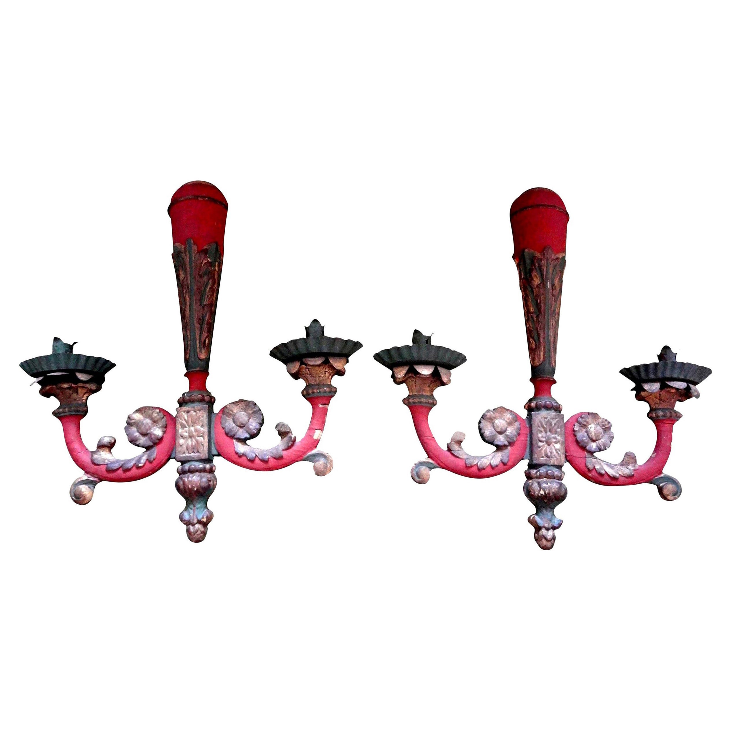 Pair of 18th Century Italian Polychrome Sconces