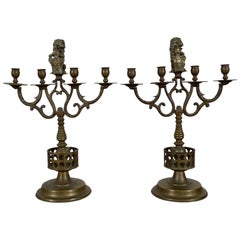 Pair of French Renaissance Style Brass Candelabrum, 19th Century