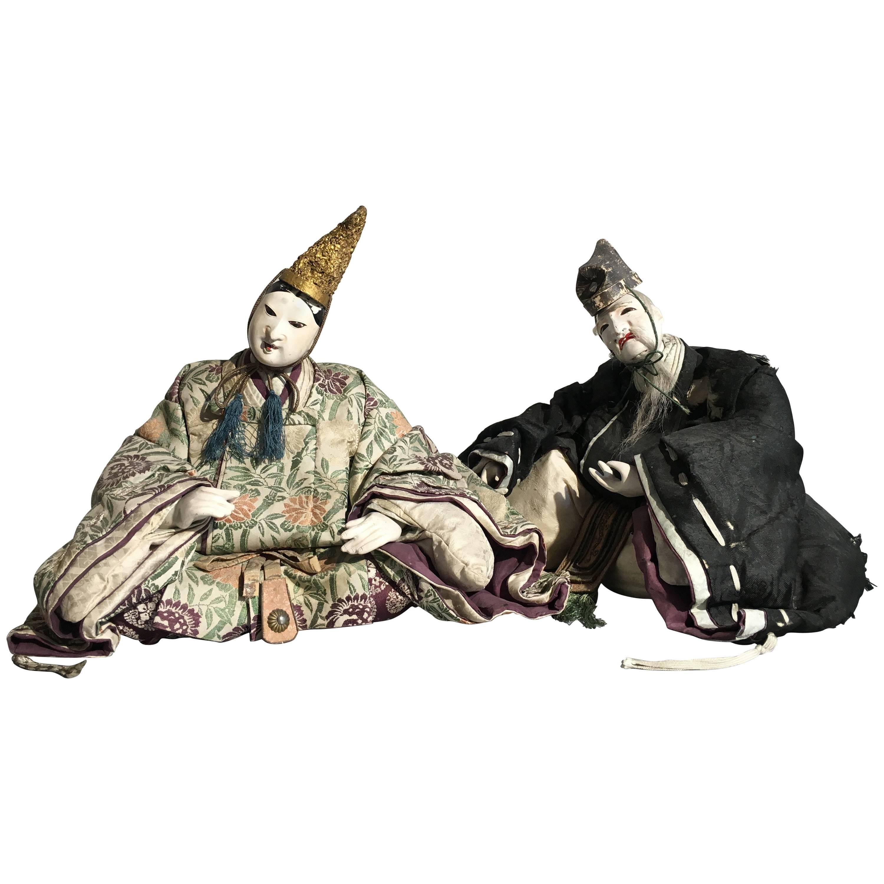 Pair of Japanese Edo Period Musha Ningyo Courtier Dolls