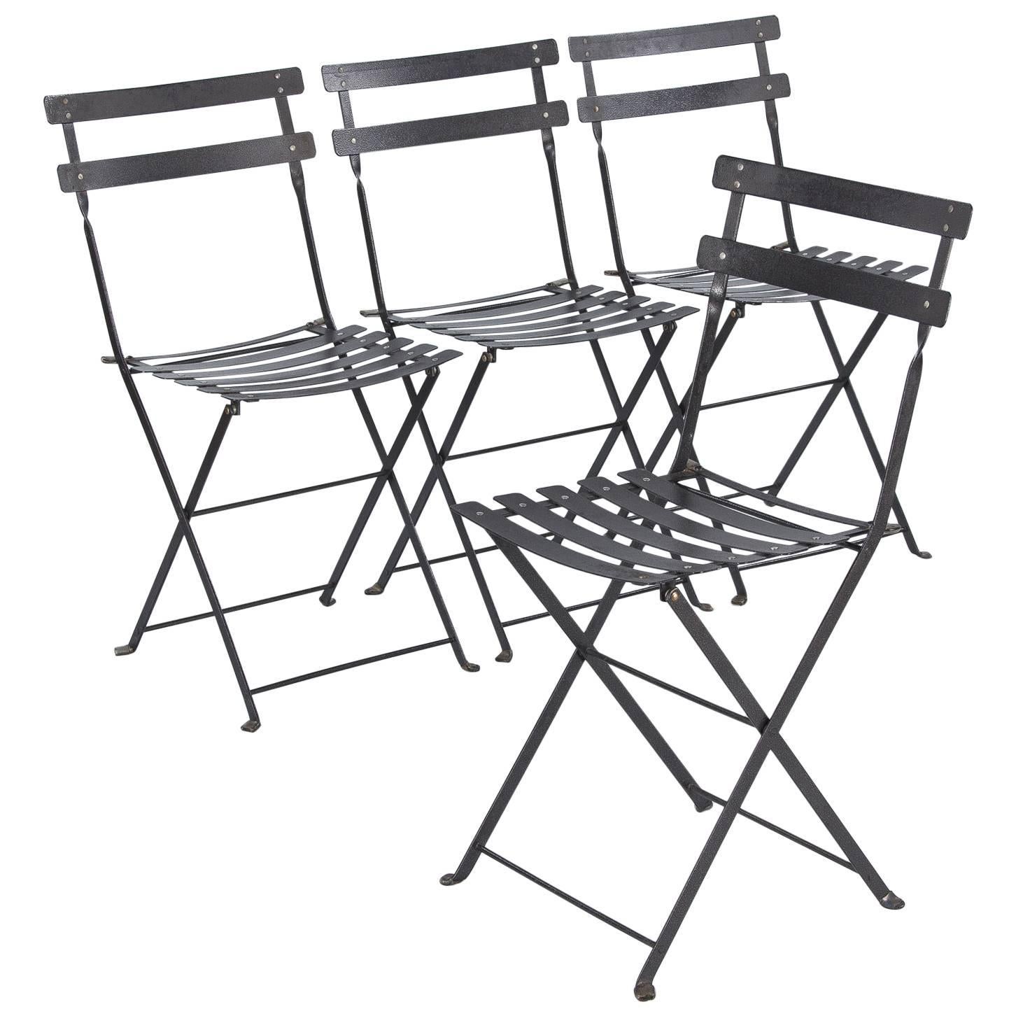 Set of Four French Folding Bistro Metal Side Chairs by Fermob, Late 1900s