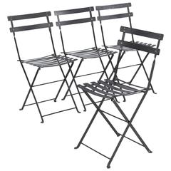 Used Set of Four French Folding Bistro Metal Side Chairs by Fermob, Late 1900s