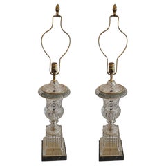 Wonderful Pair Gilt Bronze Baccarat Swirl Glass Marble Urn Form Crystal Lamps