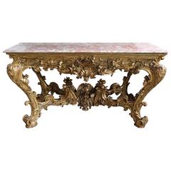 Monumental Italian Carved and Gilded Wood Console Table