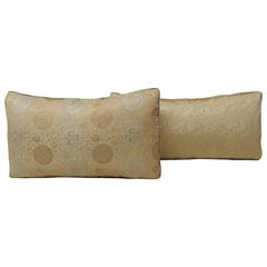Pair of Silk Asian Woven Obi Sash Lumbar Pillows