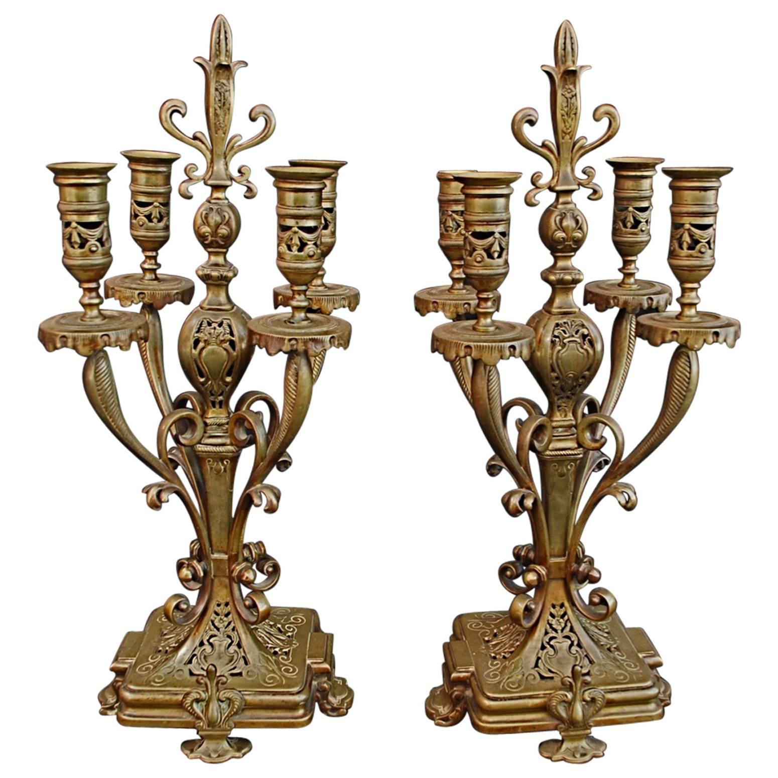 Beautiful Pair of French 19th Century Bronze Candelabra For Sale