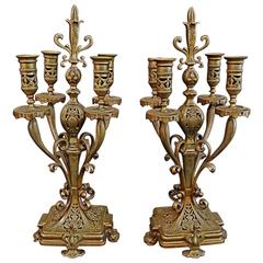 Antique Beautiful Pair of French 19th Century Bronze Candelabra
